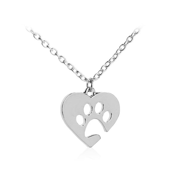 Silver Paw Print Love Heart Necklace