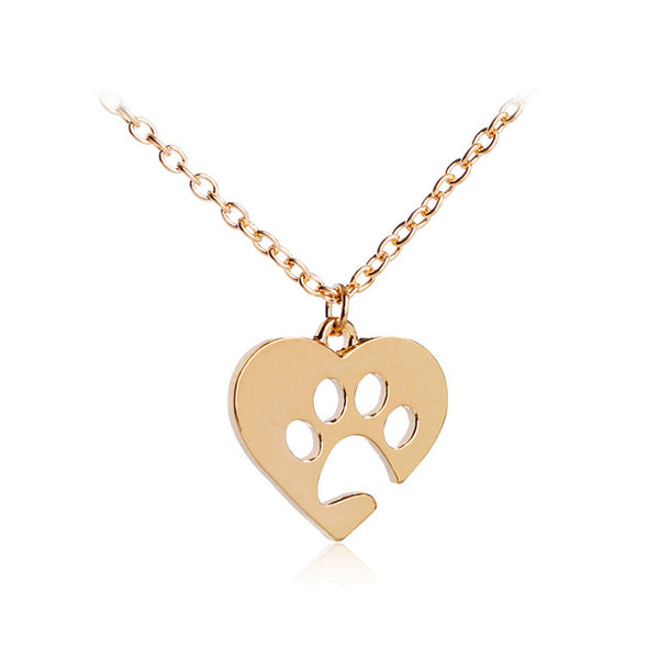 Gold Paw Print Love Heart Necklace