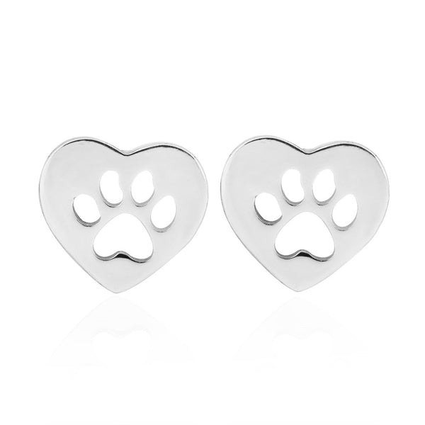 Silver Paw Print in Love Heart Earrings
