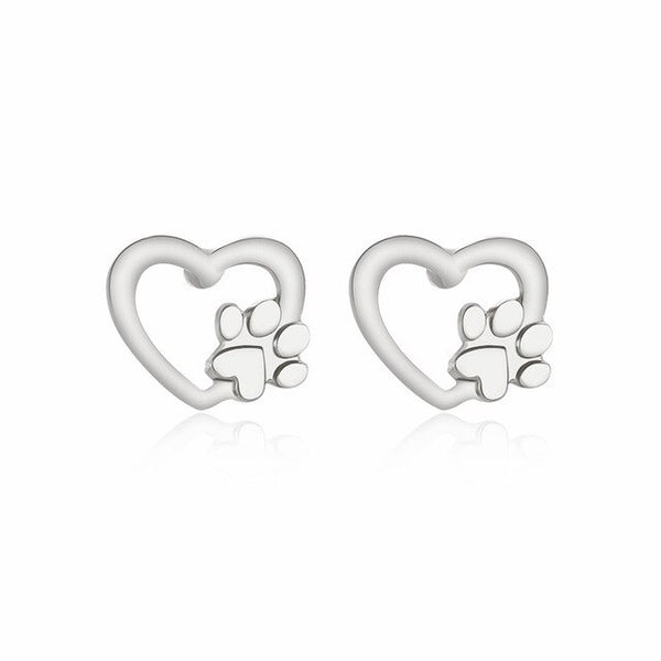 Earrings with Paw in Love Heart